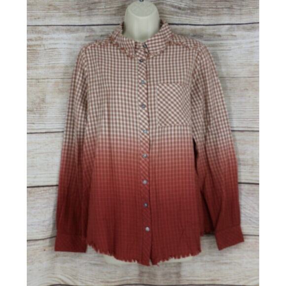 Humming Bird Womens Size Small Large Check Button Down Shirt Ombre Mauve Pink - Picture 1 of 6